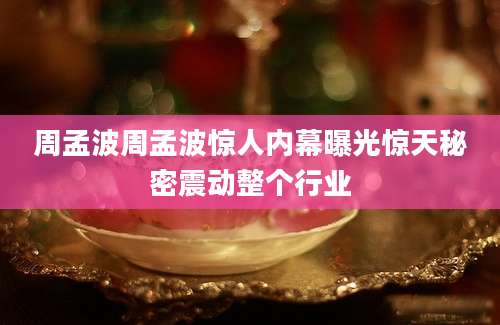 周孟波周孟波惊人内幕曝光惊天秘密震动整个行业