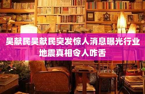 吴献民吴献民突发惊人消息曝光行业地震真相令人咋舌