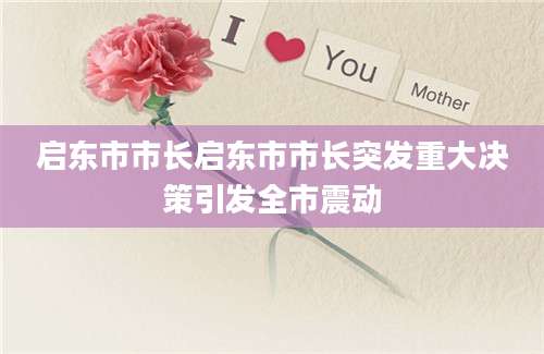 启东市市长启东市市长突发重大决策引发全市震动