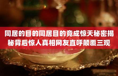 同居的目的同居目的竟成惊天秘密揭秘背后惊人真相网友直呼颠覆三观