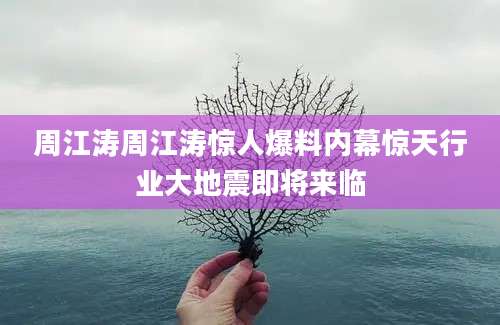周江涛周江涛惊人爆料内幕惊天行业大地震即将来临