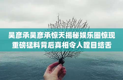 吴彦承吴彦承惊天揭秘娱乐圈惊现重磅猛料背后真相令人瞠目结舌