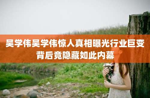 吴学伟吴学伟惊人真相曝光行业巨变背后竟隐藏如此内幕