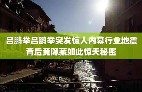 吕鹏举吕鹏举突发惊人内幕行业地震背后竟隐藏如此惊天秘密
