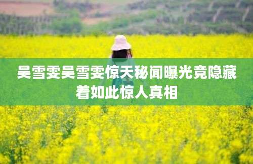 吴雪雯吴雪雯惊天秘闻曝光竟隐藏着如此惊人真相