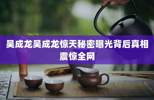 吴成龙吴成龙惊天秘密曝光背后真相震惊全网