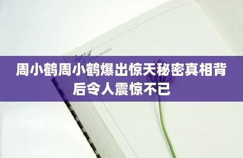 周小鹤周小鹤爆出惊天秘密真相背后令人震惊不已