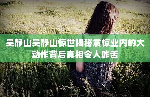 吴静山吴静山惊世揭秘震惊业内的大动作背后真相令人咋舌