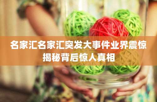 名家汇名家汇突发大事件业界震惊揭秘背后惊人真相