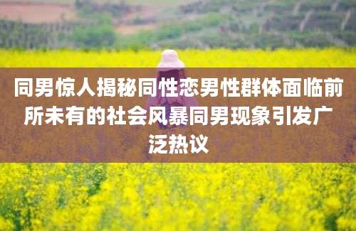 同男惊人揭秘同性恋男性群体面临前所未有的社会风暴同男现象引发广泛热议