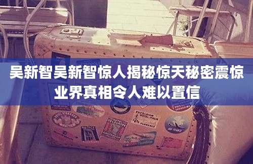 吴新智吴新智惊人揭秘惊天秘密震惊业界真相令人难以置信