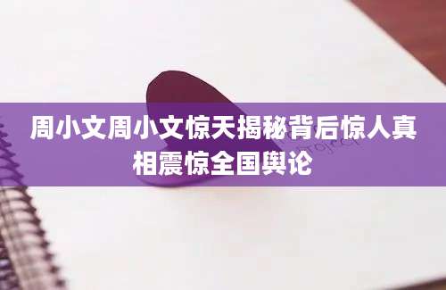 周小文周小文惊天揭秘背后惊人真相震惊全国舆论