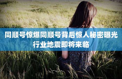 同顺号惊爆同顺号背后惊人秘密曝光行业地震即将来临