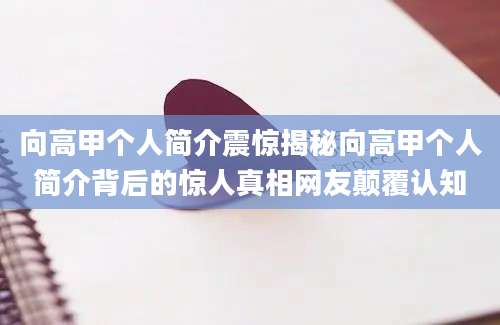 向高甲个人简介震惊揭秘向高甲个人简介背后的惊人真相网友颠覆认知