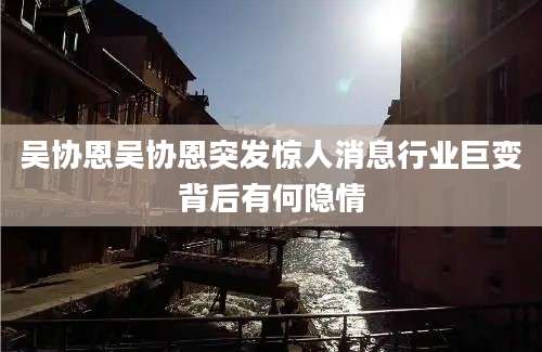 吴协恩吴协恩突发惊人消息行业巨变背后有何隐情