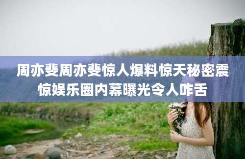 周亦斐周亦斐惊人爆料惊天秘密震惊娱乐圈内幕曝光令人咋舌