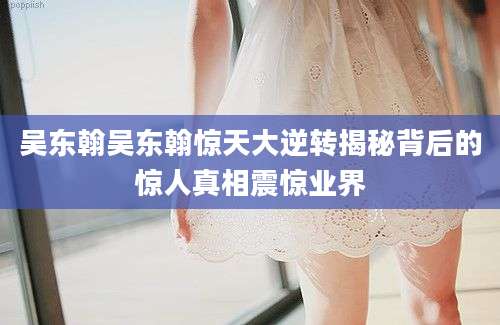吴东翰吴东翰惊天大逆转揭秘背后的惊人真相震惊业界