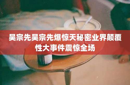 吴宗先吴宗先爆惊天秘密业界颠覆性大事件震惊全场