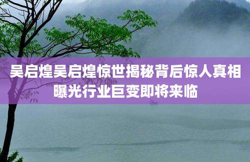 吴启煌吴启煌惊世揭秘背后惊人真相曝光行业巨变即将来临